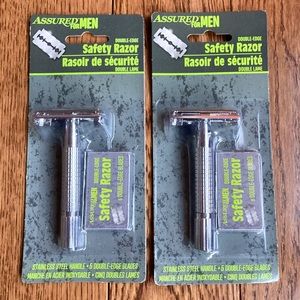 2 Safety Shaving Razor Sets Stainless Steel Shaver Each with 5 Refill Blades NIP